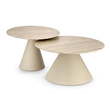 Set 2 măsuțe de cafea Hardy, rotunde, cu blat din ceramică efect travertin și bază metalică, diametre 50 cm și 60 cm - Img 5