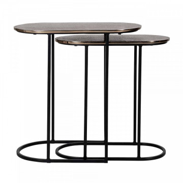 Set 2 masute de cafea ovale din metal Chandon 56x50x57 cm negru/maro - Img 4