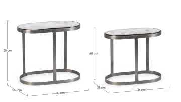 Set 2 măsuțe de cafea ovale Zayla, din sticlă și oțel, finisaj nichelat antichizat - Img 2