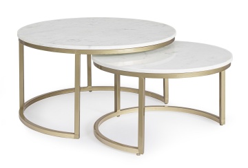 Set 2 măsuțe de cafea Phoenix, blat din marmură și cadru din oțel, diametru 75 cm și 60 cm - Img 6
