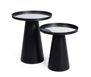 Set 2 măsuțe de cafea Reflex, rotunde, din oțel cu blat din sticlă oglindă, negre - Img 3