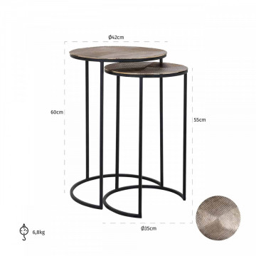 Set 2 masute de cafea rotunde din metal Lohan 60x42x42 cm aurii - Img 3