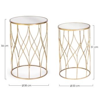 Set 2 Măsuțe de cafea rotunde Elenor, metal și sticlă, diametre 33 și 38 cm - Img 2
