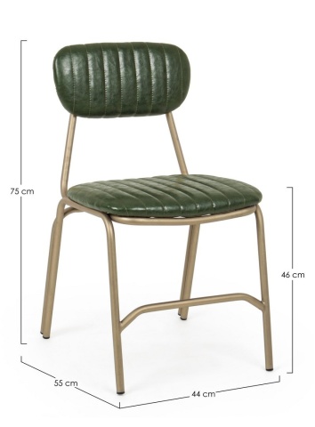Set 2 scaune tapițate, cu ținte metalice, din piele ecologică și metal, verde închis, 44 x 55 x 80 cm - Img 2