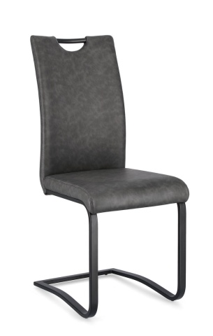 Set 4 scaune Kenneth, din piele ecologică și oțel vopsit electrostatic, Gri antracit, 42x56x102 cm