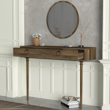 Set consola din pal melaminat Goldy nuc 120 cm si oglinda 90 cm - Img 6