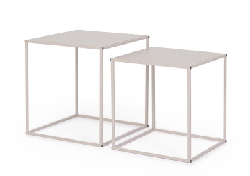 Set de 2 Măsuțe de cafea Alrik, Pătrate, din Oțel Vopsit electrostatic, Bej, 34x34x37 cm și 38x38x41 cm - Img 2