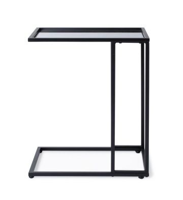 Set de 2 Măsuțe laterale dreptunghiulare, cu blat din sticlă și cadru din oțel vopsit epoxidic negru, 48x30x60 cm - Img 2