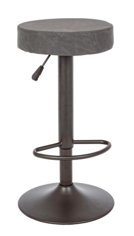 Set de 2 scaune de bar Piper Vintage, reglabile pe înălțime, cu șezut din piele ecologică gri închis și bază metalică gri mat, 35x35x64-85 cm