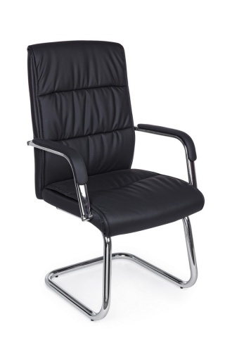 Set de 2 scaune de birou Sydney, cu brațe, din oțel cromat și piele ecologică, negru, 58x60.5x101.5 cm