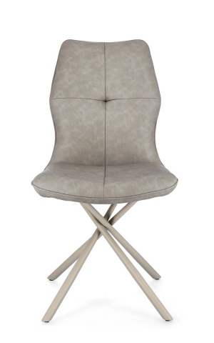 Set de 2 scaune, șezut din piele ecologică, picioare din oțel vopsit epoxidic, Taupe - Img 3