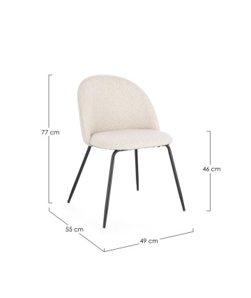 Set de 4 scaune cu tapițerie bouclé, ivoire, cu picioare metalice negre - Img 3