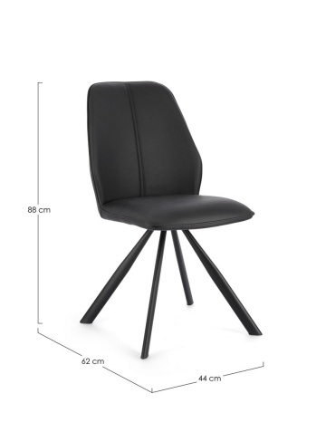 Set de 4 scaune din piele ecologică și picioare din oțel vopsit electrostatic, negru, 44x62x88 cm - Img 2