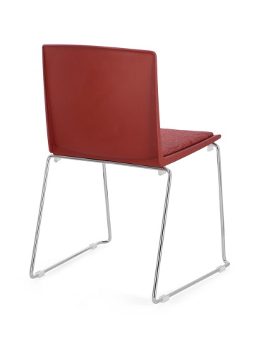 Set de 4 scaune Giulia, din plastic cu șezut tapițat și picioare din oțel cromat, roșu, 43.5x50x79 cm - Img 2