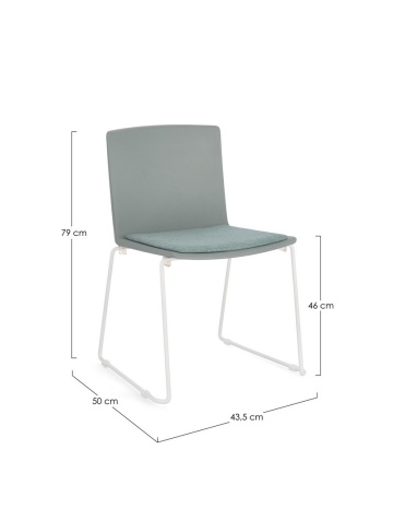 Set de 4 scaune Giulia, din plastic cu șezut tapițat și picioare din oțel vopsit epoxidic, alb/verde salvie, 43.5x50x79 cm - Img 3