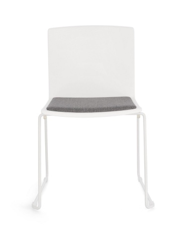 Set de 4 scaune Giulia, din plastic cu șezut tapițat și picioare din oțel vopsit epoxidic, alb/alb, 43.5x50x79 cm - Img 4