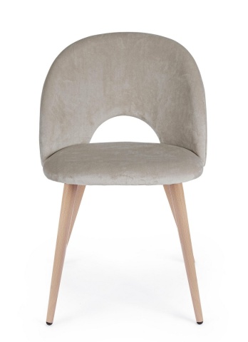 Set de 4 scaune Linzey, din catifea, cu picioare metalice cu aspect de lemn, taupe - Img 3