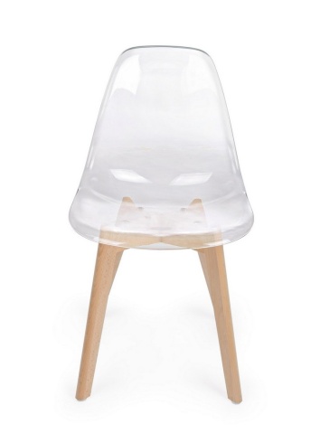 Set de 4 Scaune moderne din plastic și lemn de fag, transparent, 52 x 47 x 82 cm - Img 3