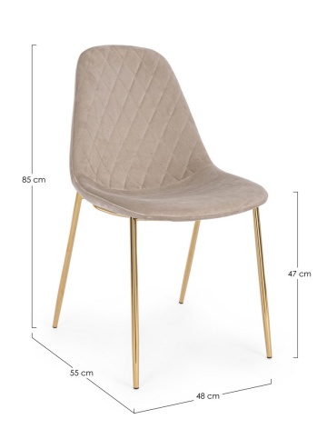Set de 4 scaune tapițate, din catifea, cu picioare din oțel cromat auriu, taupe - Img 2