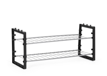 Set de 8 Pantofar cu 2 rafturi, din oțel și PP, negru, 69 x 25 x 31 cm