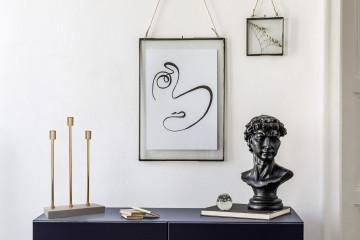Suport lumanare din fier cu 3 brate Art Deco, taupe / auriu - Img 2