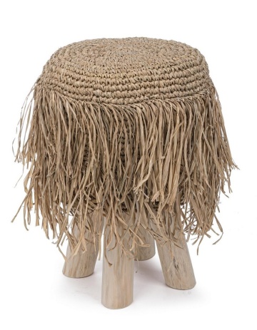 Taburet Florinda, din ramuri de lemn de tec, cu șezut împletit din sisal, finisaj natural, diametru 35 cm, înălțime 45 cm