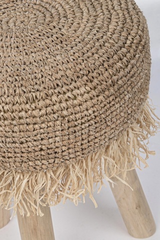 Taburet Florinda, din ramuri de lemn de tec, cu șezut împletit din sisal, finisaj natural, diametru 35 cm, înălțime 45 cm - Img 4