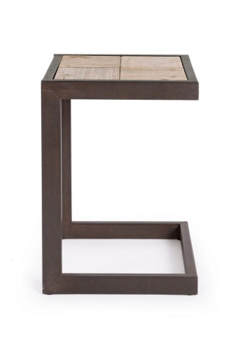 Taburet jos Blocks, stil nordic, metal și lemn de brad, 36x32x47 cm - Img 5