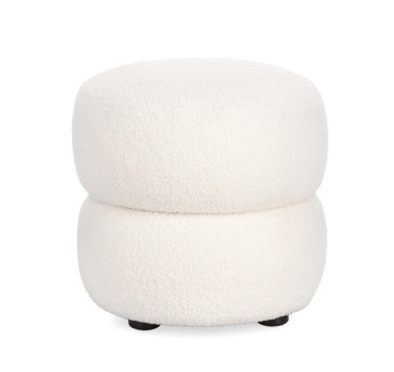 Taburet rotund Gabby, stofă boucle, alb, diametru 41 cm, înălțime 39 cm