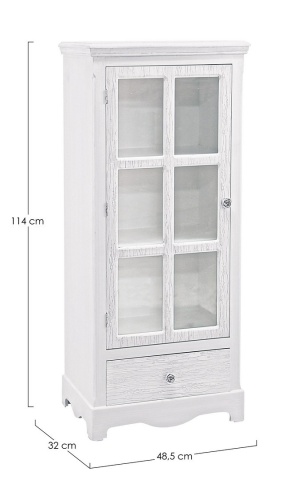 Vitrină Blanc, cu 1 ușă și 1 sertar, din MDF, finisaj alb mat cu efect albit, 48,5x32x114 cm - Img 2