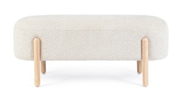 Bancheta tapitata Dayla crem, cu picioare din lemn, tapițerie bouclé, 108x41.5x48 cm - Img 3