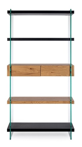 Bibliotecă Line Wood cu rafturi din sticlă si MDF 180 cm - Img 3