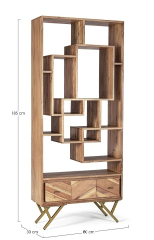 Bibliotecă Raida cu o ușă, lemn masiv maro 185 cm - Img 2