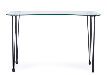 Birou cu blat din sticlă securizată și picioare din oțel vopsit electrostatic, negru, 120x60 cm - Img 3