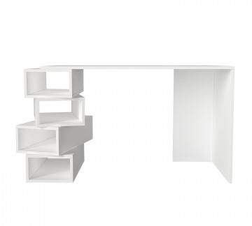 Birou cu rafturi din pal melaminat Jenga alb 130 cm