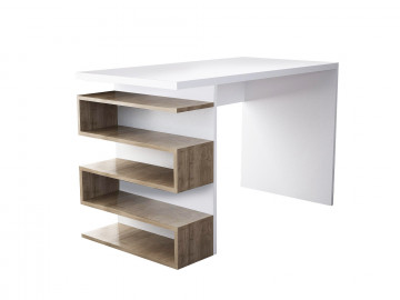 Birou cu rafturi din pal melaminat Snake nuc si alb 120 cm - Img 3