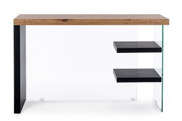 Birou Line, cu 2 rafturi, din MDF și sticlă securizată, negru, 120x50x76 cm - Img 3