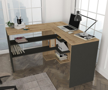 Birou pe colt din pal melaminat Stylo negru si maro 120 cm - Img 4