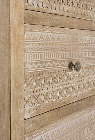 Bufet Mayra, cu 4 uși și 6 sertare, cu decorațiuni sculptate manual, din lemn de mango, 110x40x150 cm - Img 5