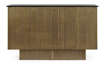 Cabinet bar, 160 cm, din MDF cu blat din lemn de mango și placaj din alamă antichizată, 160x40x100 cm - Img 3