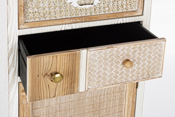 Cabinet Eloise, 1 ușă, 2 sertare, lemn cu inserții ratan și bambus, natural, 48x35x121 cm - Img 6