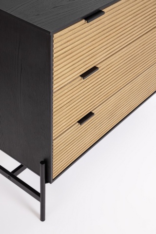 Comoda Allycia cu 3 uși, din lemn de frasin, negru și natural, 104x40x81,5 cm - Img 6