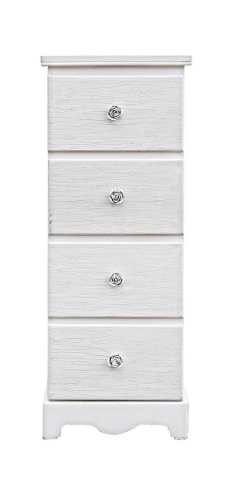 Comodă cu 4 sertare, finisaj alb mat cu efect albit, 31,5x26x80 cm - Img 3