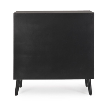 Comoda Josine, lemn de pin, cu 1 ușă, 4 sertare și inserții din ratan, negru, 80x40x80 cm - Img 4