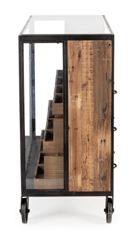 Comodă Mindil cu 12 sertare și roți, oțel, lemn și sticlă, alb, 122x49,5x95,5 cm - Img 4