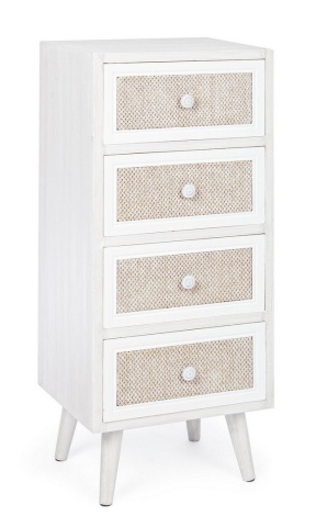 Comodă Montiel cu 4 sertare, din MDF și material textil, 38x30.5x91 cm