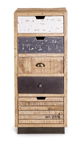 Comodă Tudor cu 5 sertare, din lemn de mango și oțel, 45x35x110 cm - Img 3