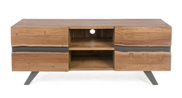Comodă TV Aron, 160 cm, 2 uși cu inserții metalice, lemn de acacia și oțel, 160x44x65 cm - Img 3