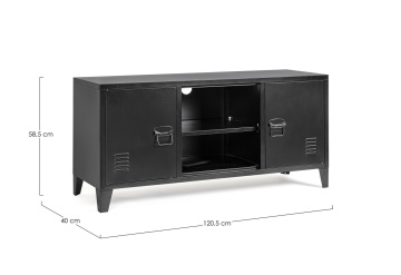 Comodă TV Cambridge, cu 2 uși, din oțel vopsit epoxidic, negru, 120,5x40x58,5 cm - Img 2