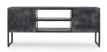 Comodă TV Dorset, 130 cm, cu 2 uși, cadru din oțel și uși din lemn, 130x40x56 cm - Img 4